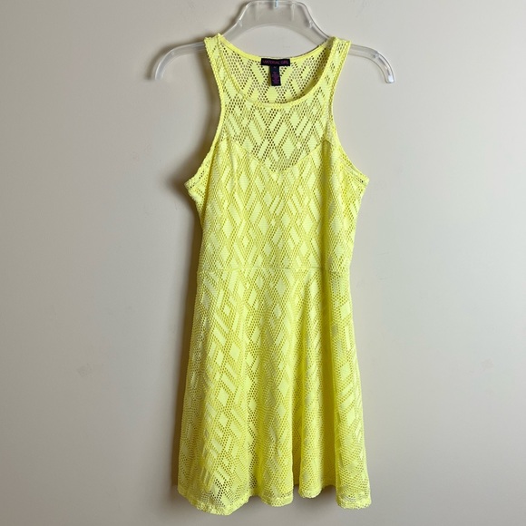 NWOT - Material Girl Yellow Open Weave Fit n Flare Razorback Dress - Picture 1 of 8